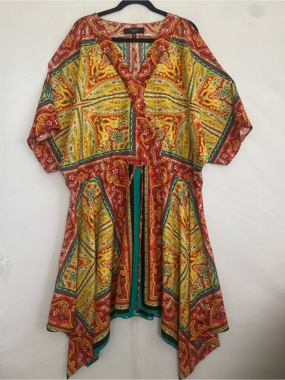 Nine West sizes 18w Boho Paisley Scarf Print Handkerchief Hem Dress